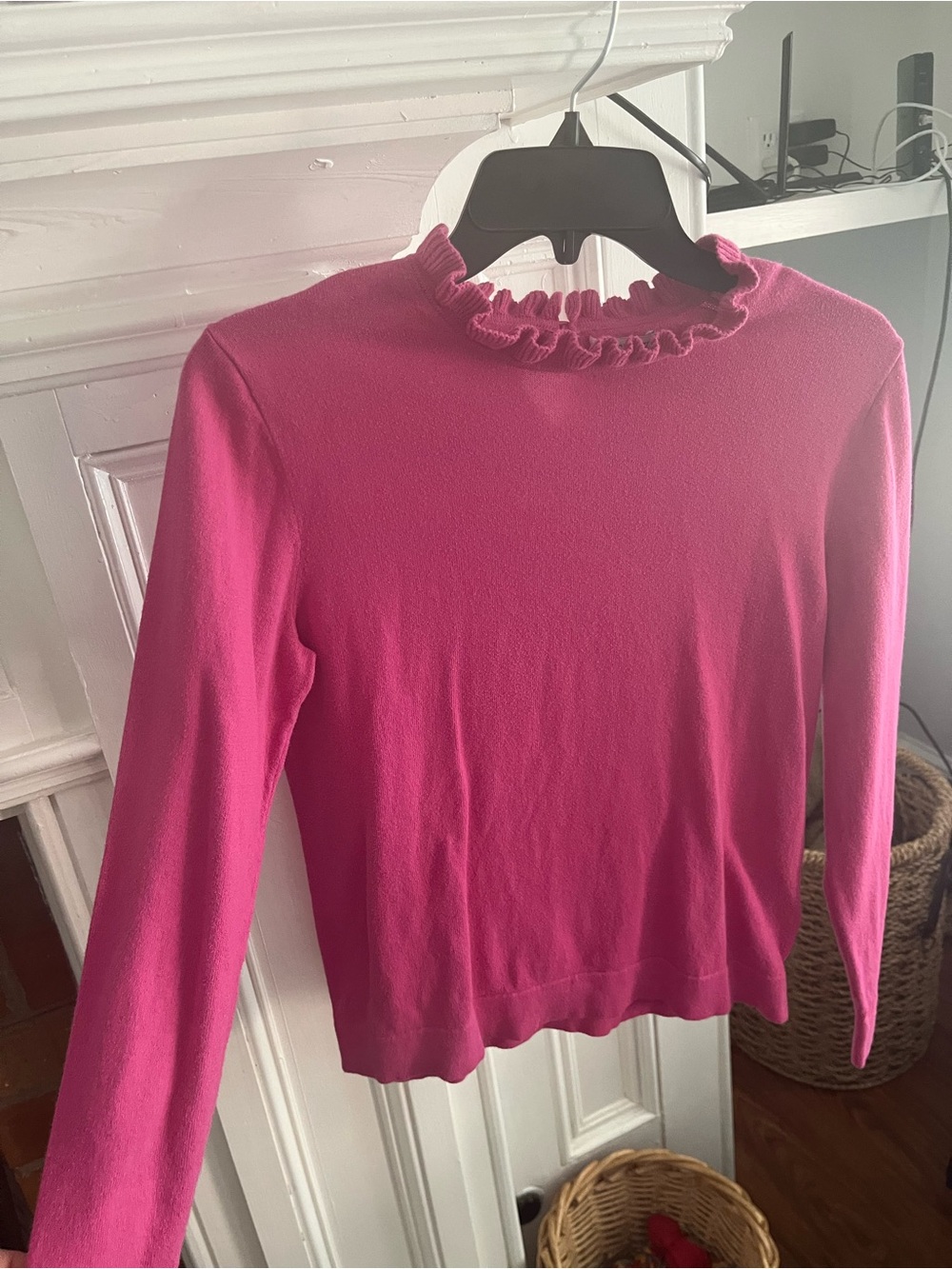 J. Crew Fuchsia Ruffle Mock Neck Long Sleeve Top